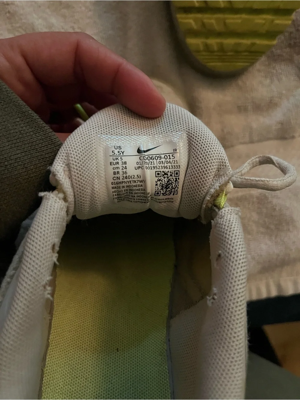 Nike Kids White and Neon Yellow Air-Cushion Sneaker